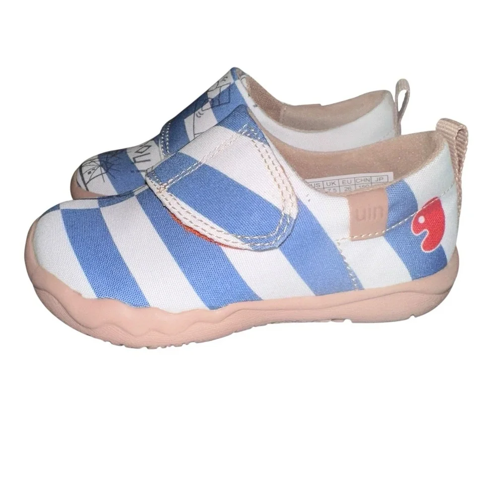 Kid Size UIN Slip On Shoes Canvas Comfortable Loafers 'Blue Romance' Size 8C‎